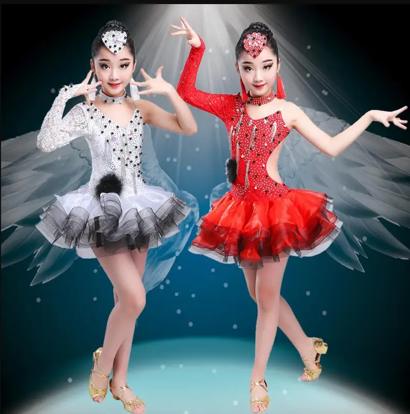 Vestido De Baile Latino Niña - Manga Larga, Para Competiciones De Salsa, Rumba, Chachachá, Tallas 110-170 Cm