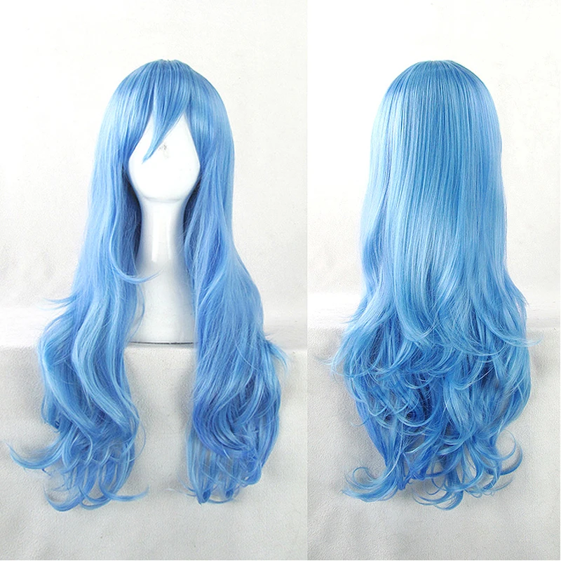 Data um ao vivo yoshino cosplay perucas role play 70cm longo encaracolado ondulado azul mix perucas de cabelo sintético para adulto fibra resistência ao calor