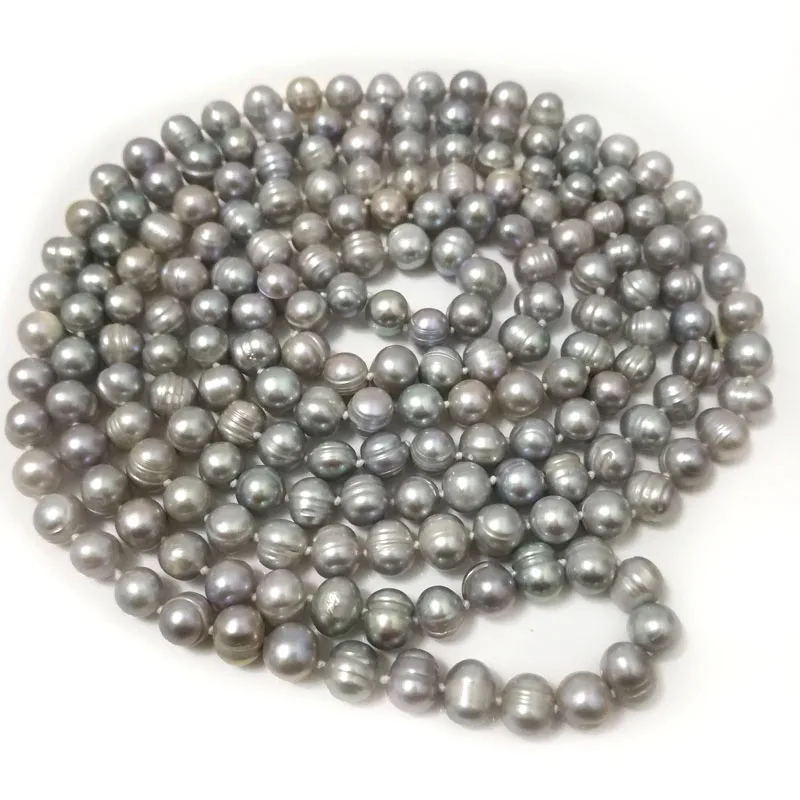 

64 inches 8-9mm Silver Gray Natural Potato Freshwater Pearl Long Chain Sweater Necklace