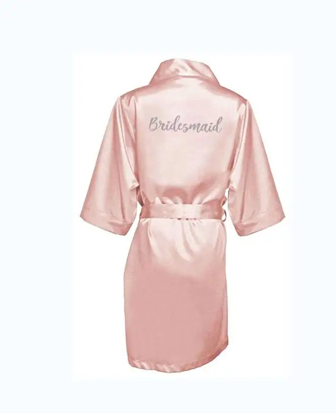 dark pink robe silver letter kimono satin pajamas wedding robe bridesmaid sister mother of the bride robes