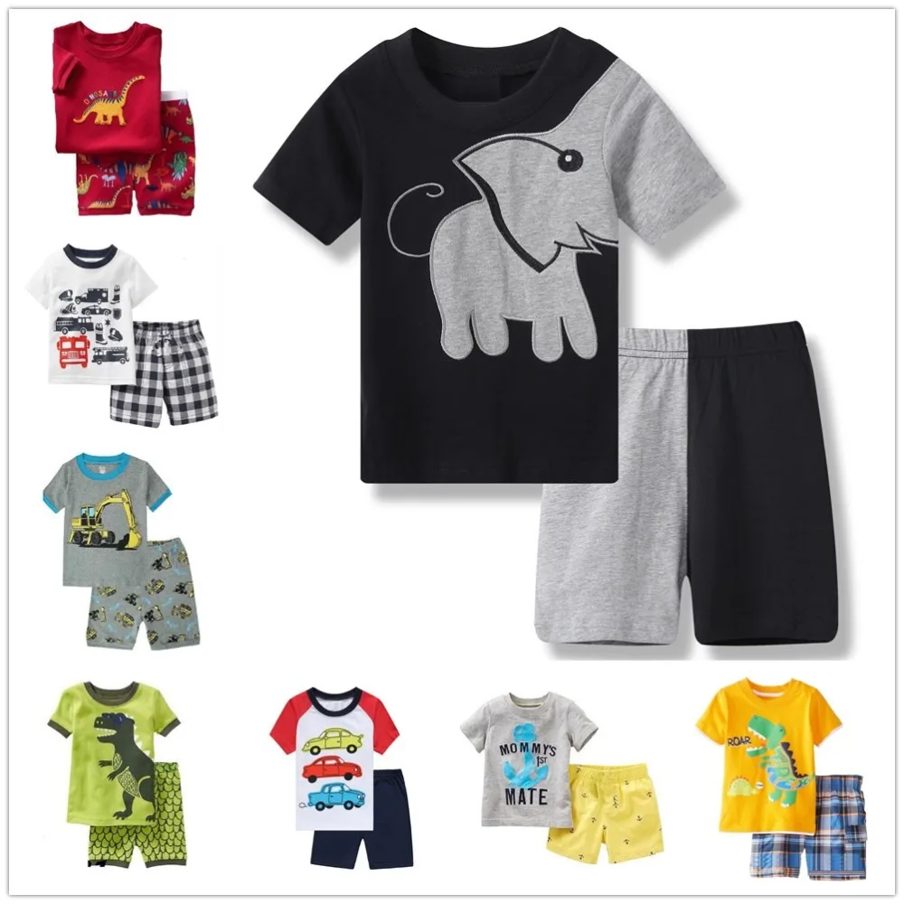 Embroidery Elephant Baby Boys Clothes Suits 2019 Summer Short Sleeve Children T-Shirt Shorts Pants Pajamas Kids Pyjamas Outfits