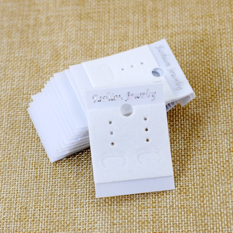 New Arrival 200pcs/lot 3.7x5cm White PVC+Velvet Earrings Card Ear Studs Display Hang Tag Thick Jewelry Cards And Packaging