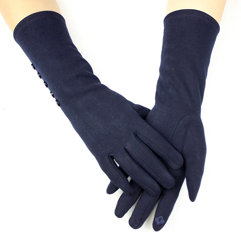 Guantes de algodón alargados con pantalla táctil de 30 CM, forro polar de punto elástico a la moda para mujer para mantener el calor en primavera y