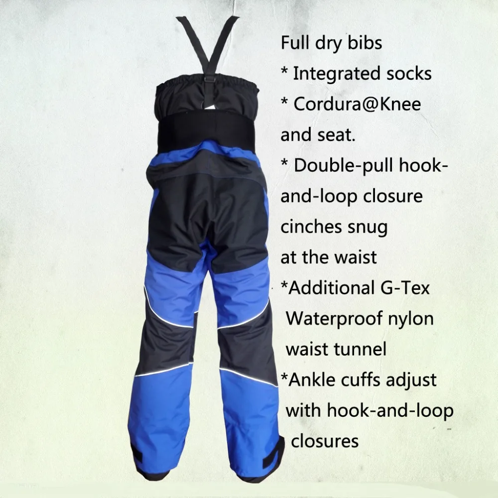 dry bibs with integrated socks,dry pants for kayak,whitewater,rafting,sailing,boating,paddling,sailing,kitesurfing