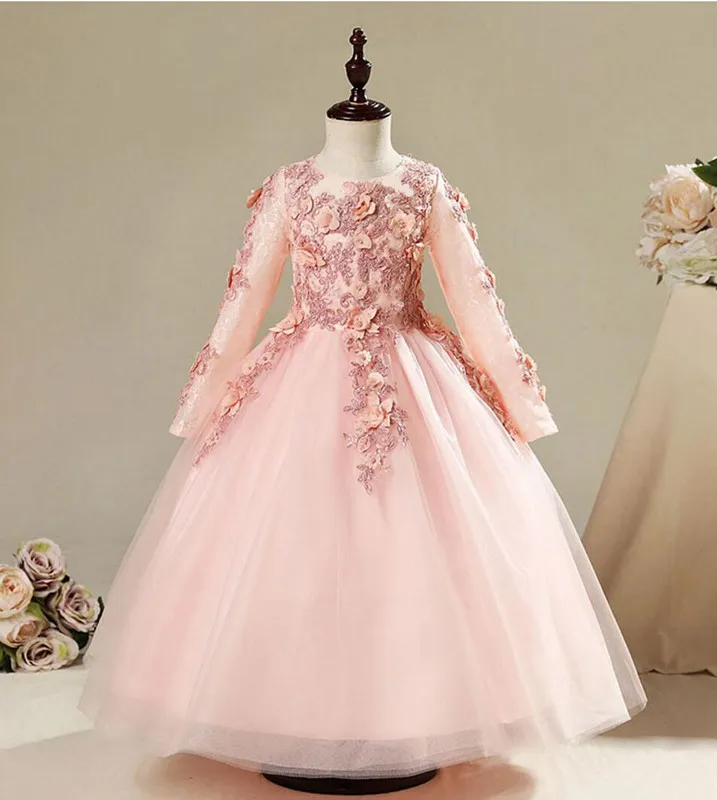 

Pink Appliques First Communion Dresses Girls Vestido Daminha Casamento Party Ball Gown Flower Girl Dresses For Weddings