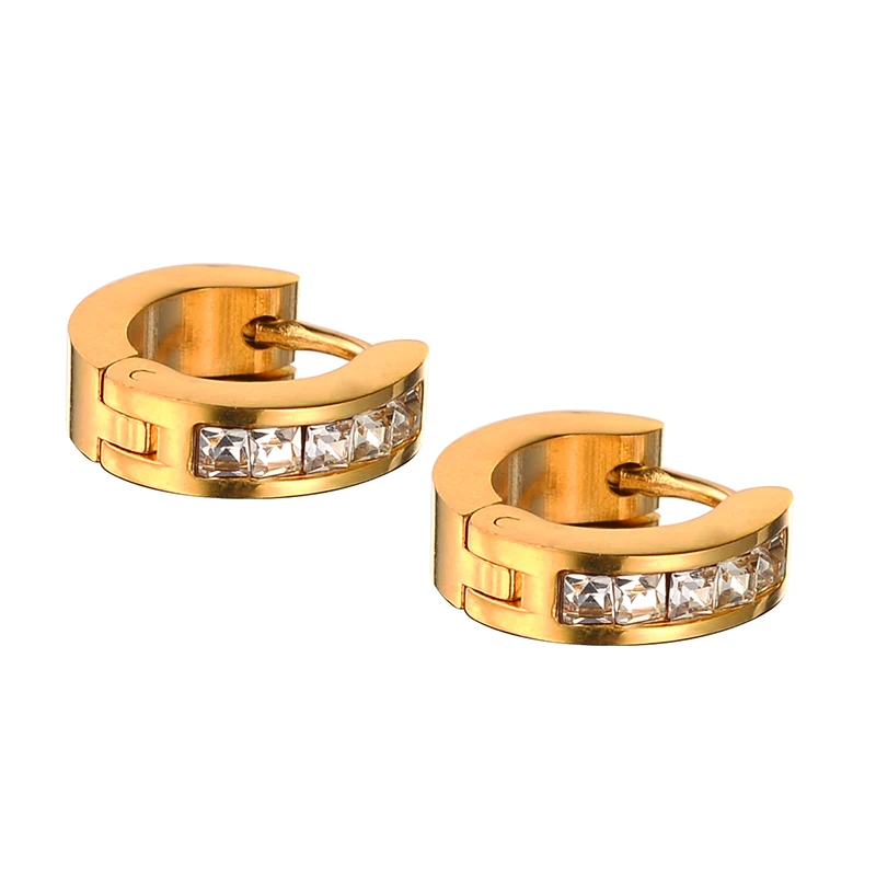 QianBei Fashion Fantastic Top Quality Gold Stainless Steel Studs Hoop womens Cubic Zircon Earrings HOT