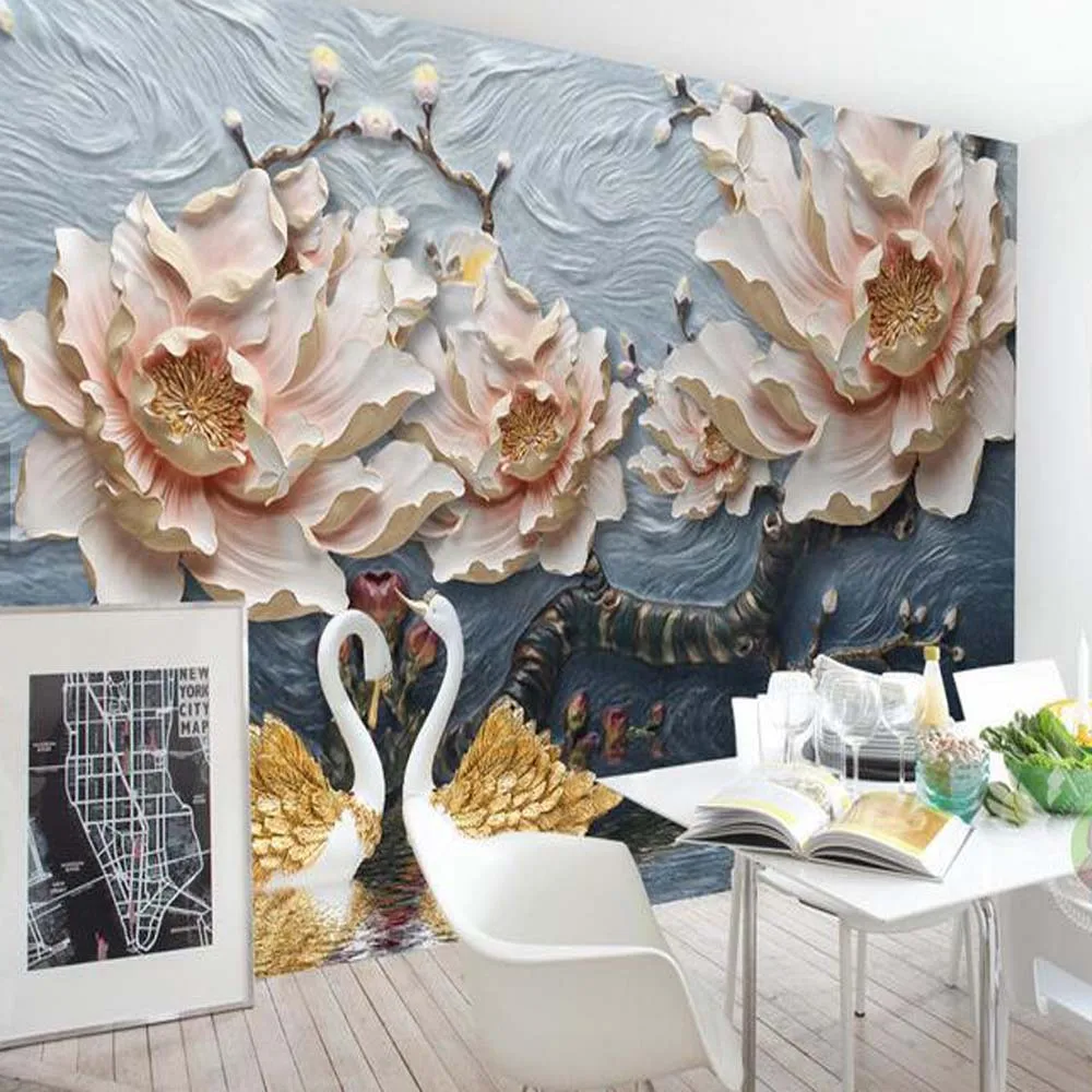 

Custom Size Photo Wallpapers Embossed flower Mural Living Room Textiled Wall Papers Walls Art Decor papel de parede 3d Painting