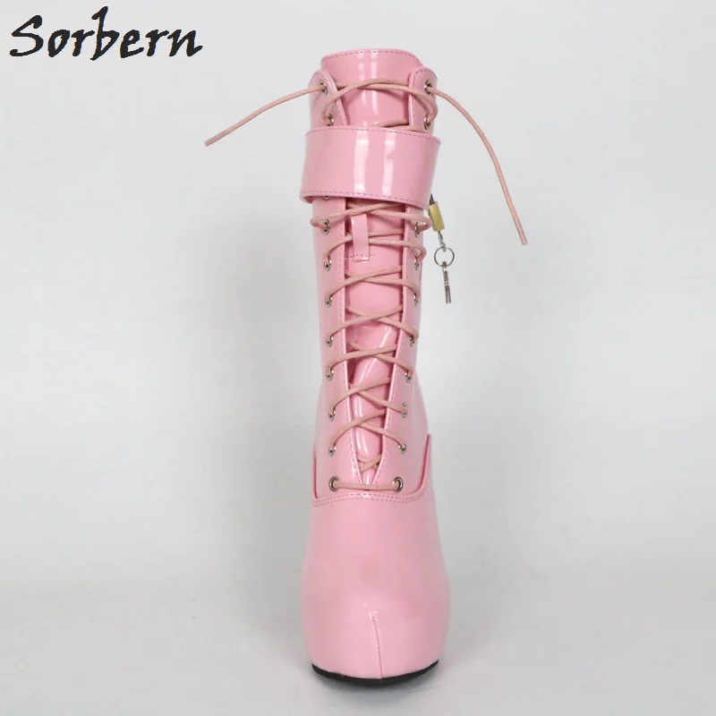 Sorbern rosa tornozelo botas para mulher 15cm extreme salto alto botas góticas 4cm plataforma laço-up botas do punk botines plataforma