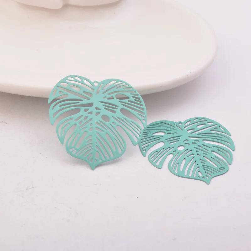 30pcs AB5106 32mm Painted Brass Monstera Leaves Charm Leaf  Watermark Pendant Filigree Jewelry  Earring Findings