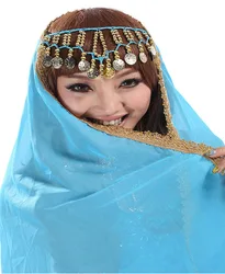 Chiffon Belly Dance Face Veil Dancing Head Scarf Shawl Headpiece Costumes Color Stage Performance Props Indian Dance Headband