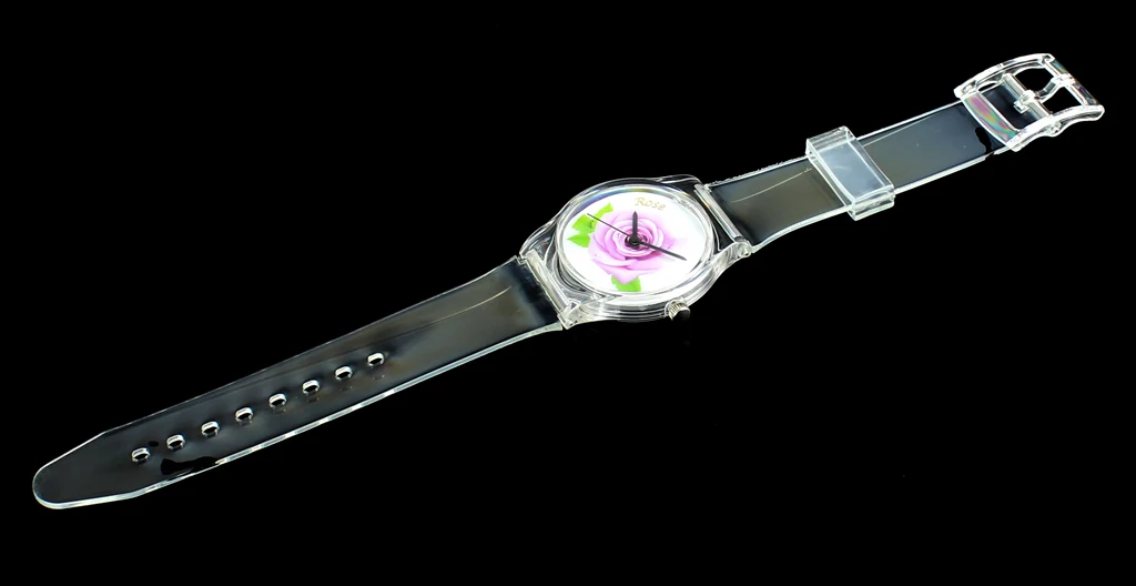 Rose Flower / Tulip / Butterfly Women Ladies Watches Colorful Color Transparent Band Casual Sport Quartz Wrist Watch