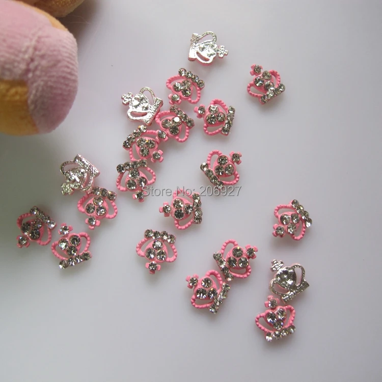 MD-320 10pcs Fancy Crystal Rhinestone Pink Crown Deco Metal Charms Metal Deco Charms Nail Art