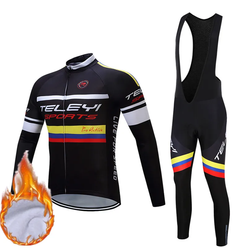 Teleyi Team Sport Cycling Clothing Winter Thermal Fleece Cycling Set Men Warm Bicycle Wear Mountain Uniforms Bike Jersey Suit