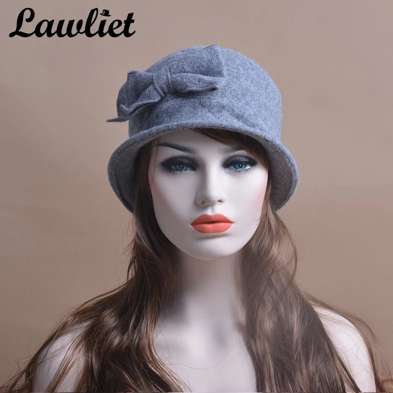 Womens Hats Ladies Cap Nice Bow 100% Wool Hats Crochet Bucket Cloche Beanies Winter Cap Hats T174