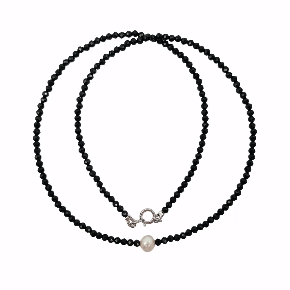 LiiJi Choker Necklace Real Black Spinel Freshwater Pearl 925 Sterling Silver Women Gift for Mothers Friend