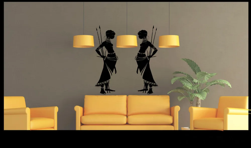 Housewares Tribal Two African woman Wall Decal Vinyl Wall stickers home decor Living Room Morden Design Wall Art Mural A190