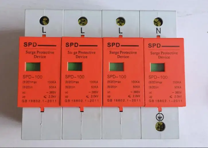 SPD Din Rail Surge protector power 4P lightning arrester household 220V surge switch 50-100KA