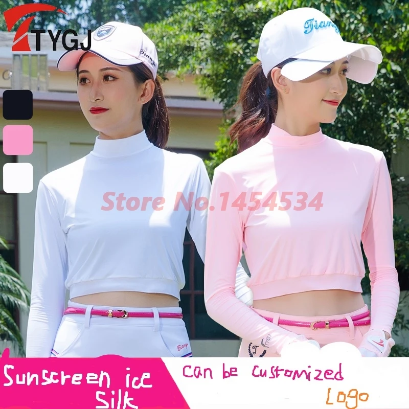 2PCS/Lot 2024 Sungreen Outdoor Golf Clothes Ice Silk Women Bottoming High Waist Long-sleeved Shirt Lady Soft Tight Clothing