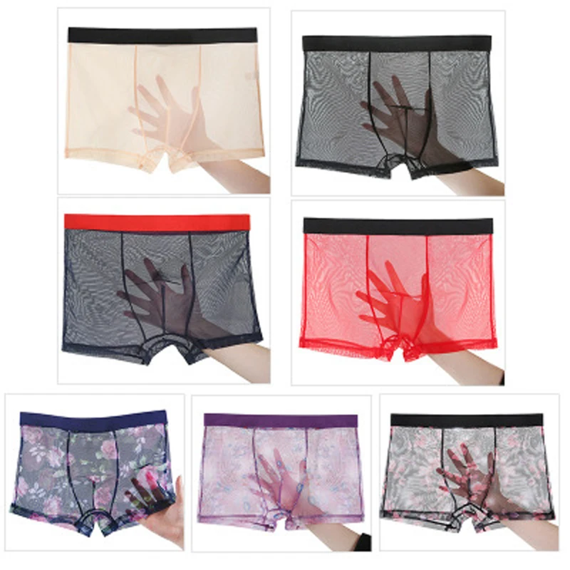 Men Sexy Seamless Underwear Pants Mens Ultra-thin Transparent Boxershorts Male Mid-rise Mesh Slips Homme Panties Boxer Shorts