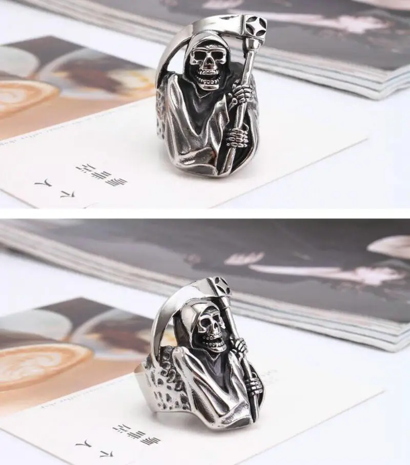 Death Scythe Men's Ring      Vintage Domineering Titanium Steel Ring       Death sickle skull ring