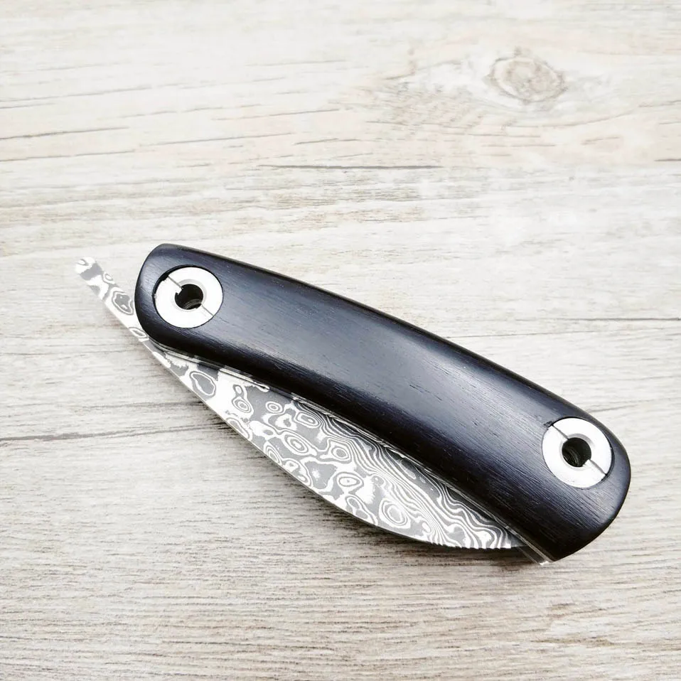 59 HRChandmade Thép Damascus Dao Gấp Bỏ Túi Dao Bằng Tay Ngoài Trời Di Động Gấp Gọn Tiện Ích Gỗ Hồng Sắc Tay Cầm