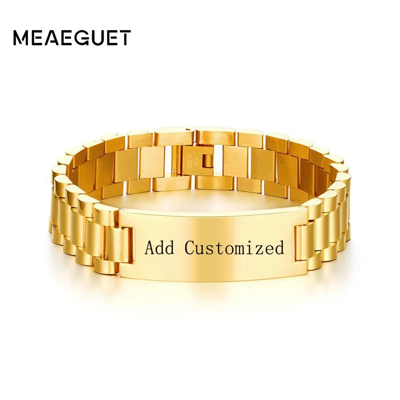 CUSTOMIZED MEN'S CHAIN LINK ID BRACELET BANGLE TRENDING 15.5MM STAINLESS STEEL PERSONALIZED TAG NAME PULSERAS DROPSHIP