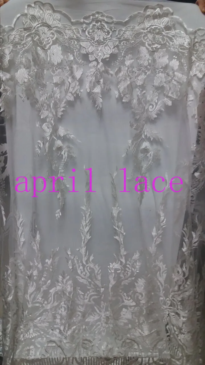 

stock on sale ap090 offwhite/ivory tense thick embroidery net tulle mesh lace for evening dress/sawing/wedding