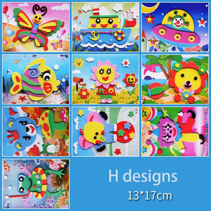 10 designs/lot DIY Cartoon 3D EVA Foam Sticker Puzzle Series Kids Multi-patterns Styles Toys for Children Birthday Gift