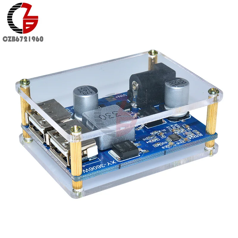 DC-DC Step Down Power Supply 12V to 5V 5A LM2596S Voltage Regulator Step-Down Buck Converter Dual USB with Acrylic Case