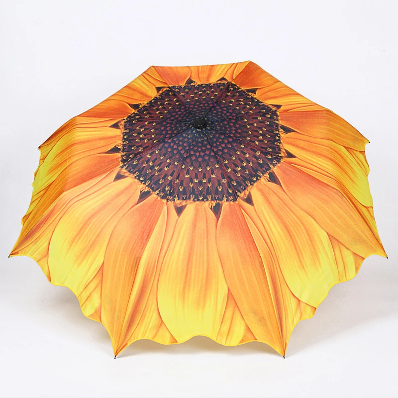 Sunflower Creative Umbrella Three Folding Umbrellas Rain Sun Women Anti-UV Sunshade Parasol Umbrella