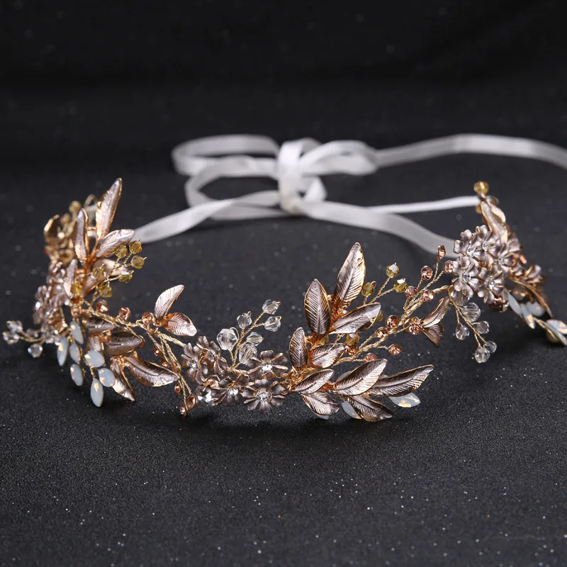 KMVEXO Champagne Alloy Crystal Bead Flower Bride Headbands Hair Comb Princess Wedding Bridal Hairbands Hair Accessories Tiaras