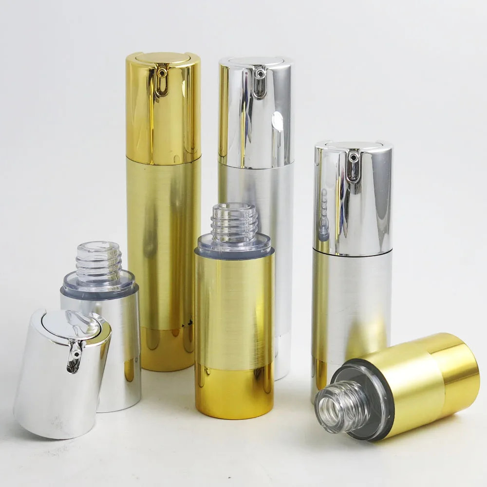 10x15 ml 30ml 50ml Vuota Ricaricabile di Lusso In Oro Argento Vuoto Crema Per Gli Occhi Essenza Lozione Pompa Airless bottiglia di Toiletrie Contenitore