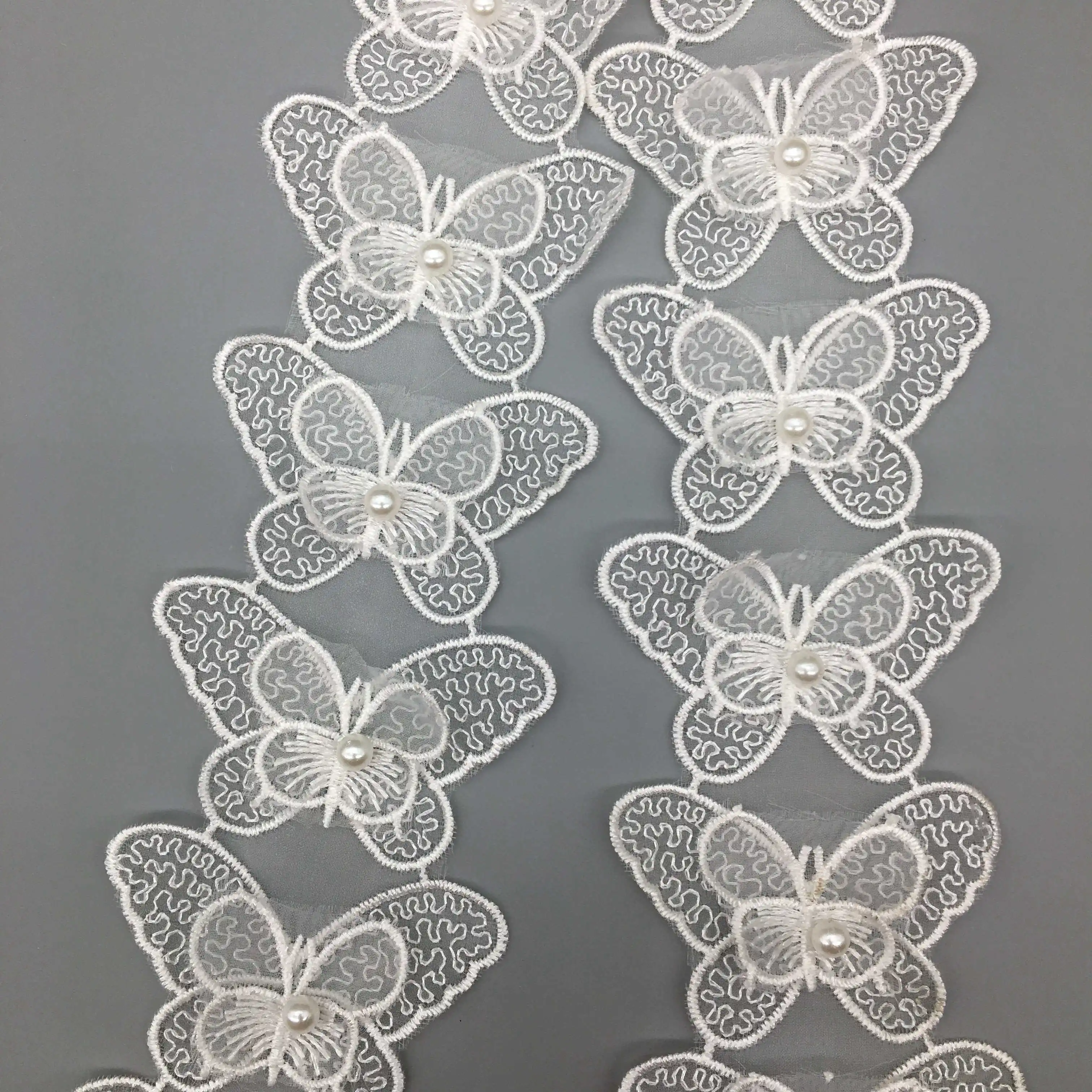 20x French Lace Fabric Butterfly Pearl Embroidered Lace Trim Ribbon Patches Applique Wedding Dress Fabric DIY Sewing Craft