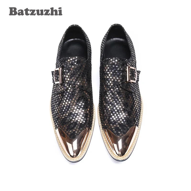 Batzuzhi Luxury Handmade Mens Shoes Metal Pointed Toe Buckle Leather Shoes Men Formal Dress Shoes Business Party Zapatos Hombre