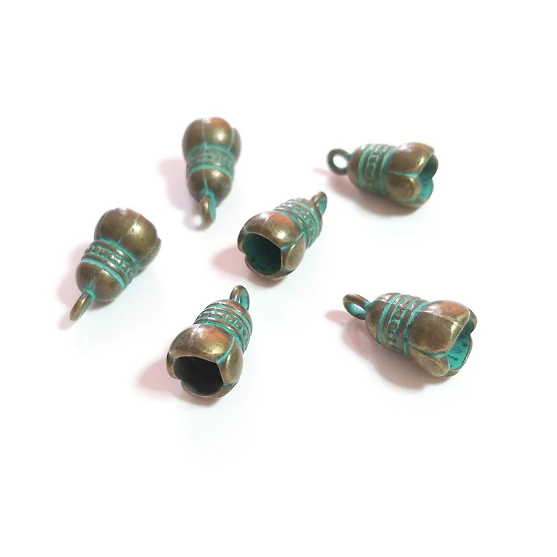 15pcs/bag 18MM Retro Patina Plated Zinc Alloy Green Bell Shape BeadsTassels End Cap Flowers Charms Pendants For DIY Accessories