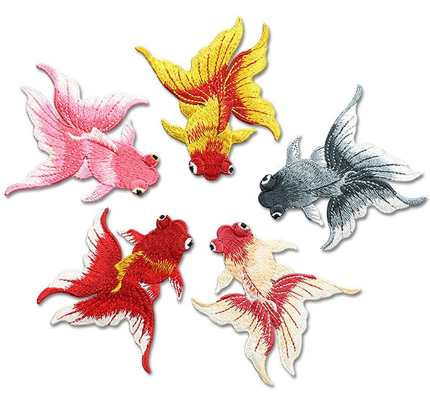 Goldfish Animal Fish Embroidered Patches Chinese Ethnic Style DIY Sewing Patch Embroidery Applique Decorations for Clothes Shoes