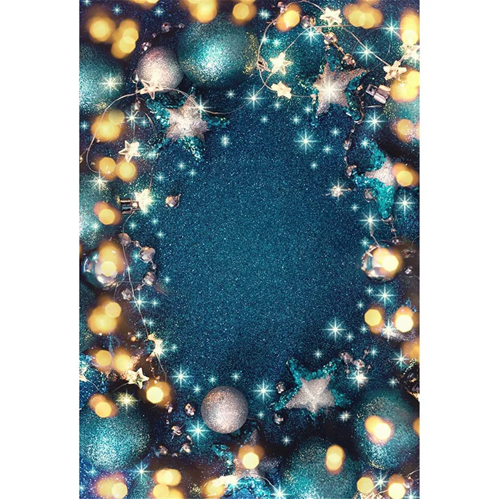 

Dark Blue Photo Background Christmas Balls Printed Glitter Stars Gold Polka Dots Baby Kids Children Party Backdrop Photography