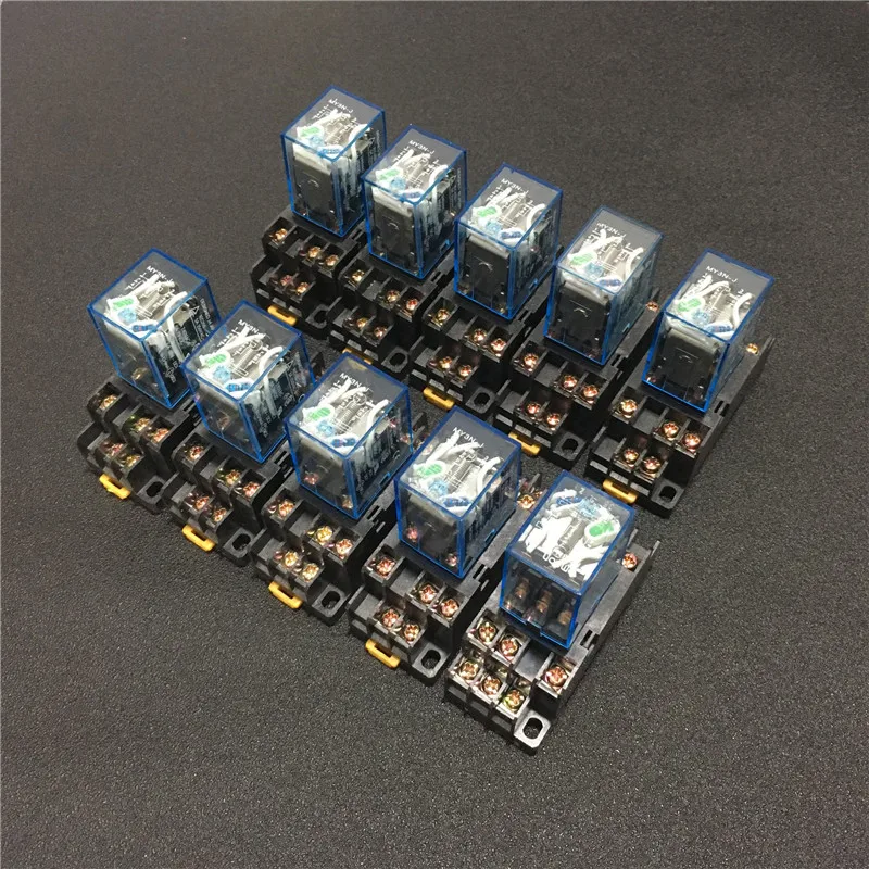 10sets MY3NJ HH53P DC 12V 24V 110V 220V AC Coil Power Relay General Purpose Relays 11 Pins 5A with PYF11A Socket Base