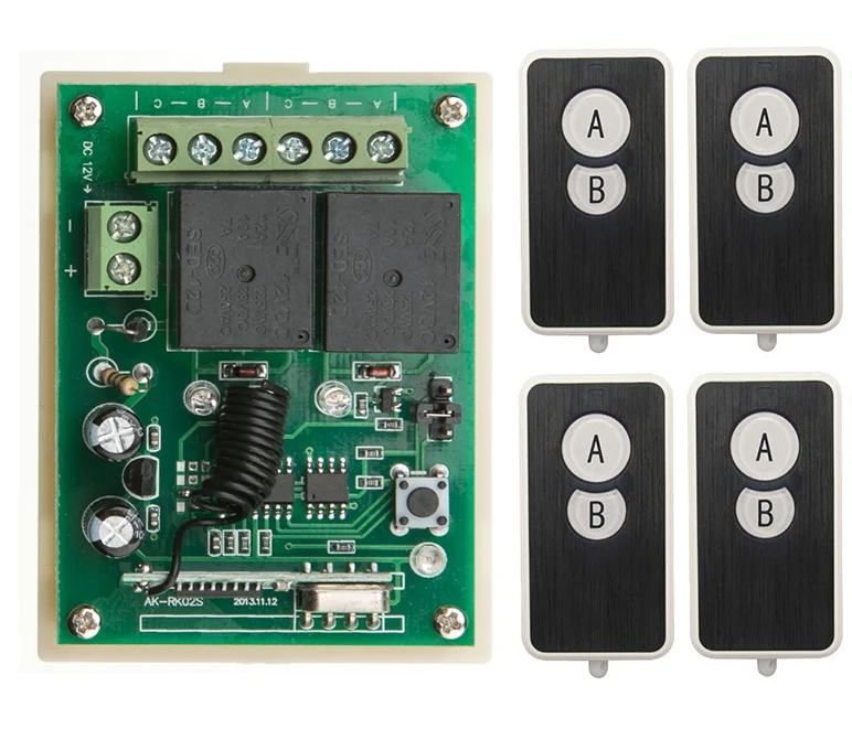 新dc12v 2chワイヤレスrfリモートコントロールスイッチ4 *超薄型アクリルトランスミッタ+ 1 *受信機用家電ゲートガレージドア