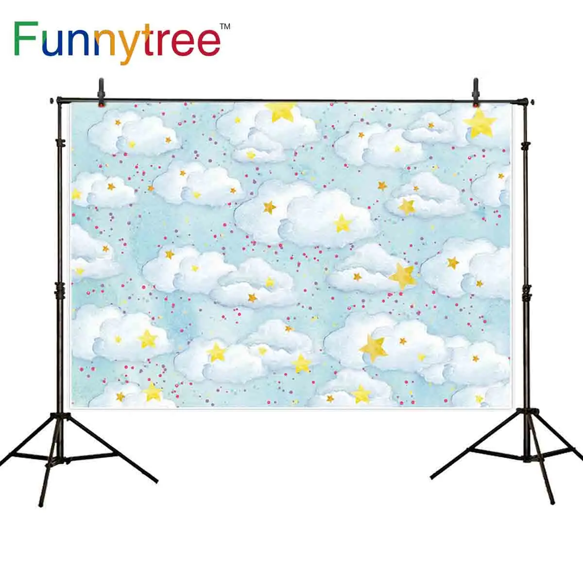 

Funnytree baby blue sky photography backdrop twinkle little star background photocall photo studio shoot prop fabric decor