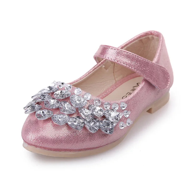 2024New Childrens Shoes Rhinestones shining Kids Princess Shoes for Baby Girls Shoes For Party and Wedding Gold Silver Pink 2-14