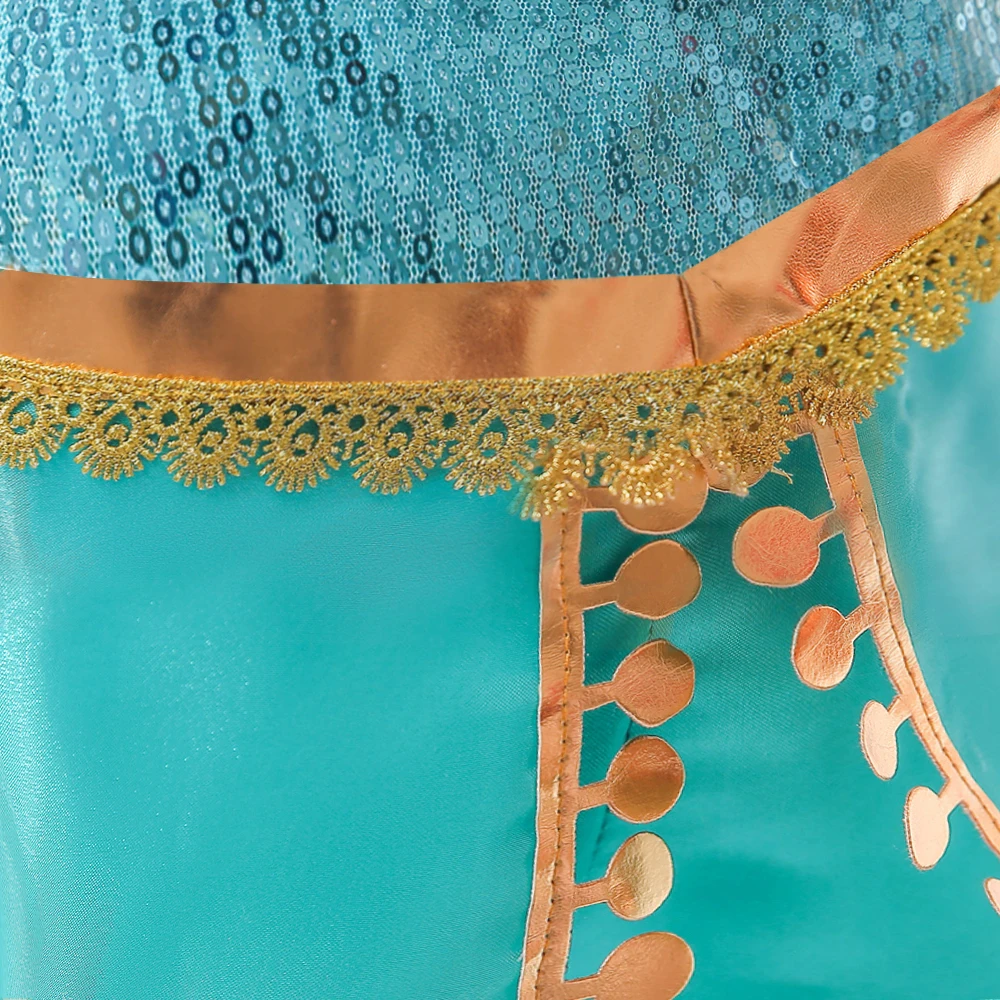 Arabian Princess Aladdin Dress up Costume Girls Sequined Jasmine Cosplay Kids Halloween image 6