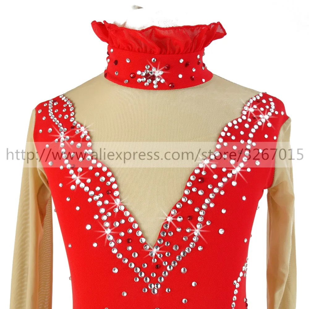 LIUHUO Women Girl Performance Ballet Gymnastics Competition Leotard Ice Figure Skating Dress Dance Red Teen Roller Costume Kids