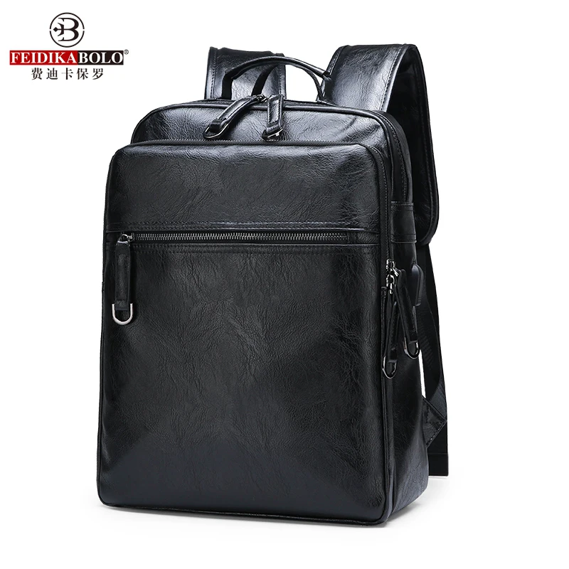 Feidikabolo Solid Color Men's Backpack New Fashion Student Bag Casual Wild Large Capacity PU Leather Travel Backpack Hot Sales