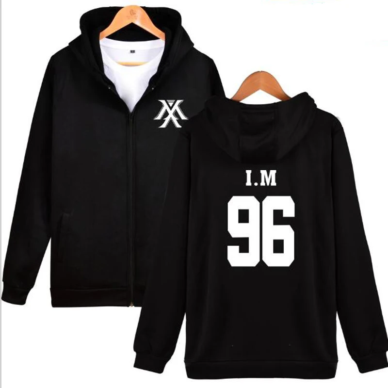 KPOP Monsta x Album Zipper Hooded Sweatshir Outerwear Wonho YOOKIHYUN I.M jooheon Long Sleeve Hip Hop Oversized Hoodie Women 4XL