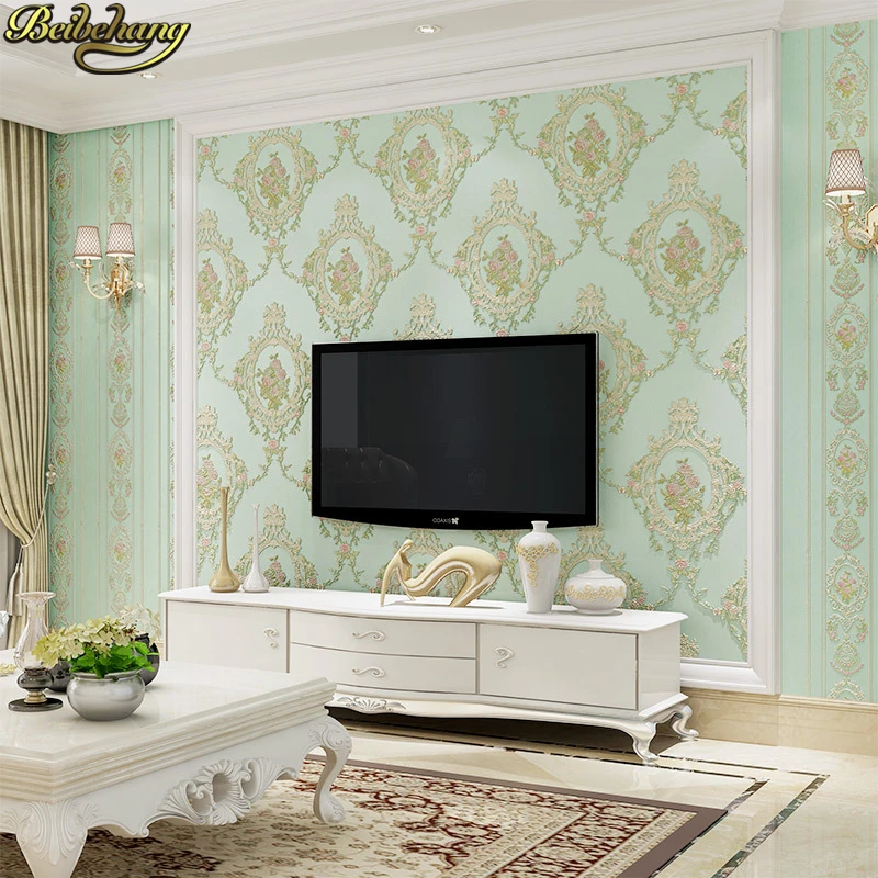 beibehang European Style Retro Pastoral Nonwovens 3d Mirror Flower Bedroom ab Edition Living Room TV Background Wallpaper