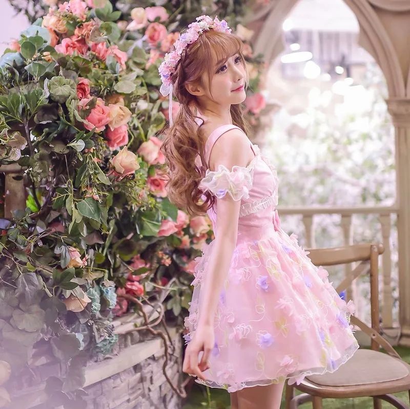 Princess sweet lolita dress Candy rain exclusive design summer girl cake printing butterfly Chiffon Dress C16AB6052