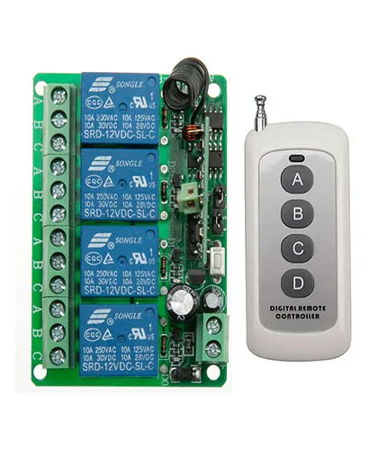 DC12V 4CH 10A RF Беспроводная система дистанционного управления передатчик + приемник Универсальный ворота дистанционное управление/радиоприемник