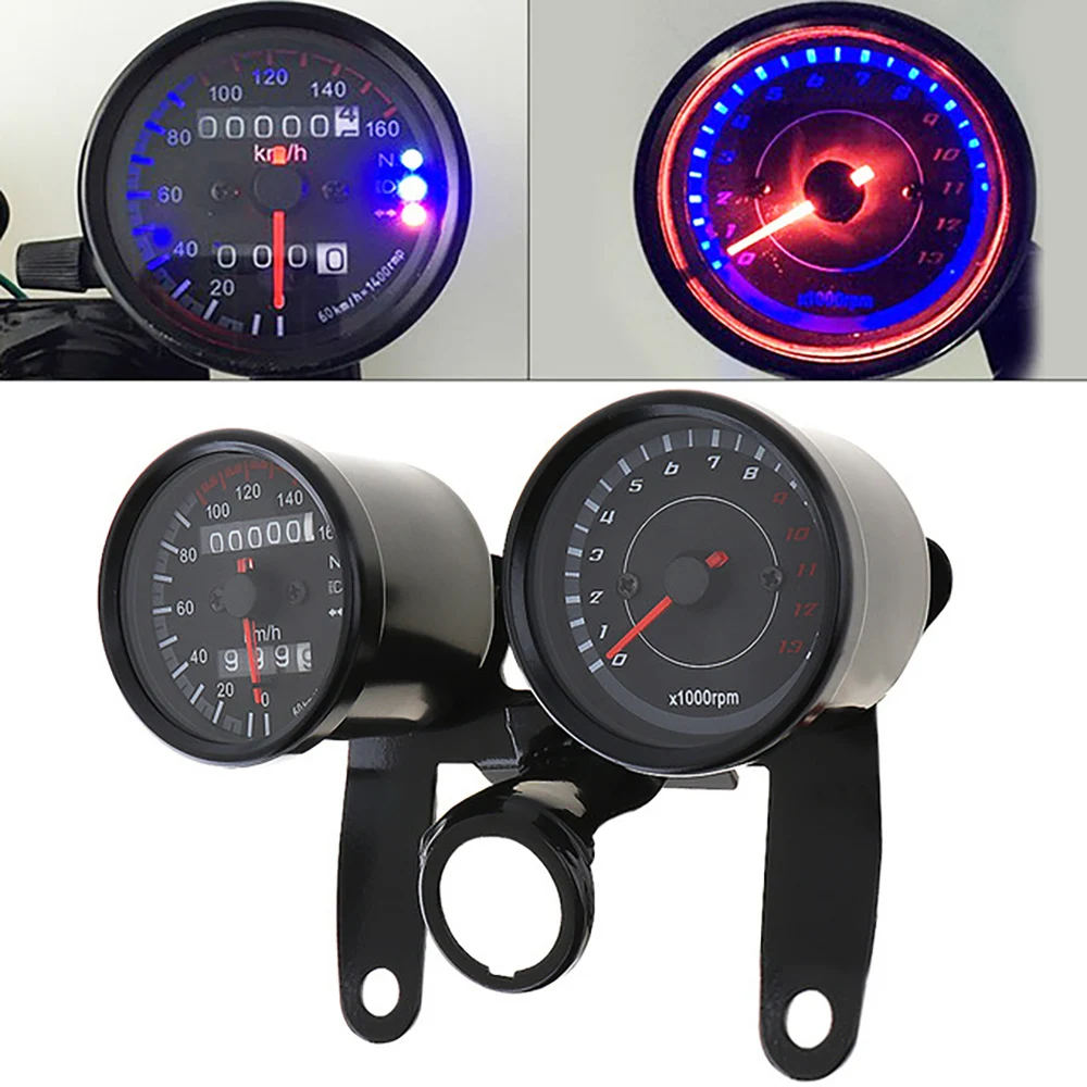 

2Pcs Black Instrument Motorcycle Speedometer Odometer Gauge 13000 RPM LED Backlight Tachometer