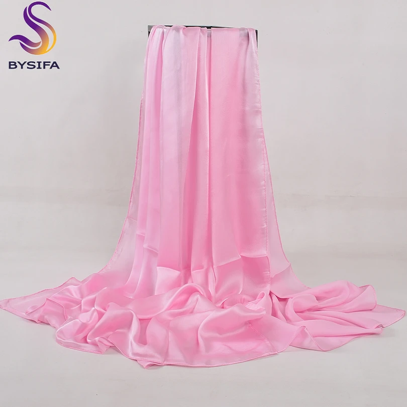 [BYSIFA] Solid Color Silk Scarf Shawl Women Luxury Long Satin Scarves Hijabs Foulard Femme Winter Plain Neck Head Scarfs180*90cm